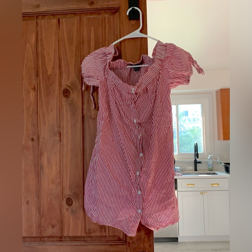 Red and white stripe short sleeve tunic / dress